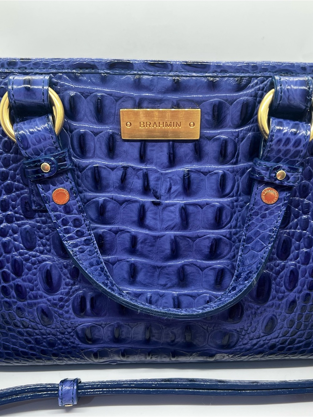 EXCELLENT CONDITION Brahmin Astral Blue Embossed Animal Print Satchel with Charm - Picture 2 of 10